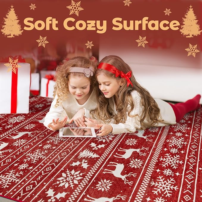 Christmas Rug 8x10 Washable Rugs, Boho Christmas Tree Snowflake Rug Non-Slip - Image 5