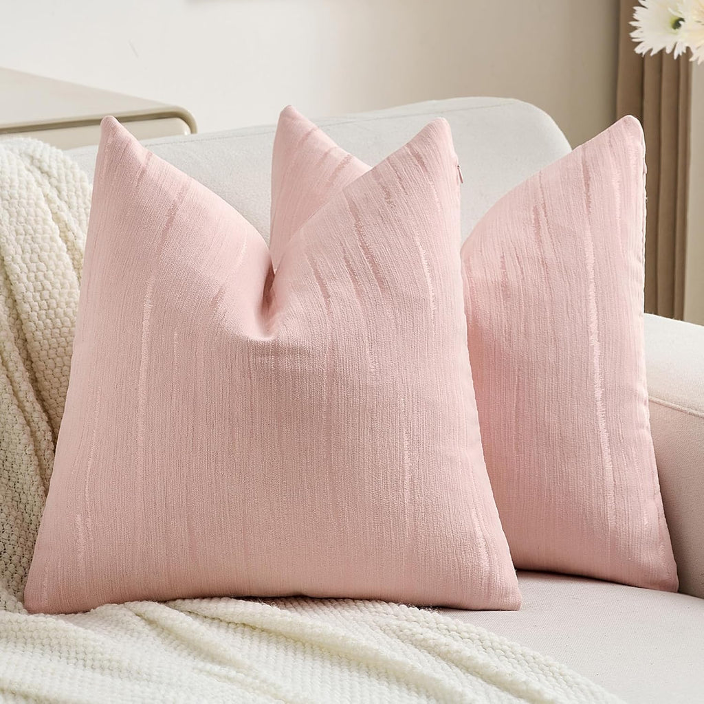 FUTEI Pack of 2 Chenille Striped Throw Pillow Covers 20x20 Inch,Pink | Soft Embossed Striped Decorative Pillow Covers,Hidden Zipper,Machine Washable,Colorfast,for Sofa Bed Living Room