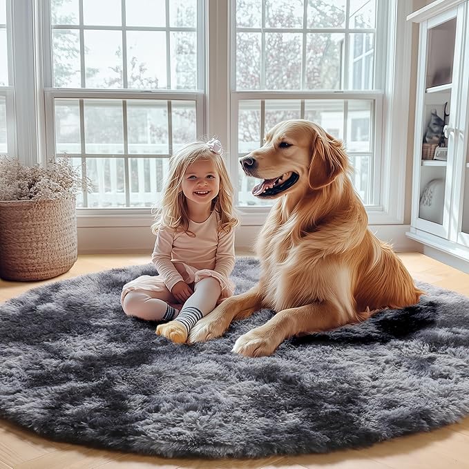 ONASAR Tie-Dyed Dark Grey Round Area Rug 4ft, Ultra Soft Bedroom Circle Rugs - Image 6