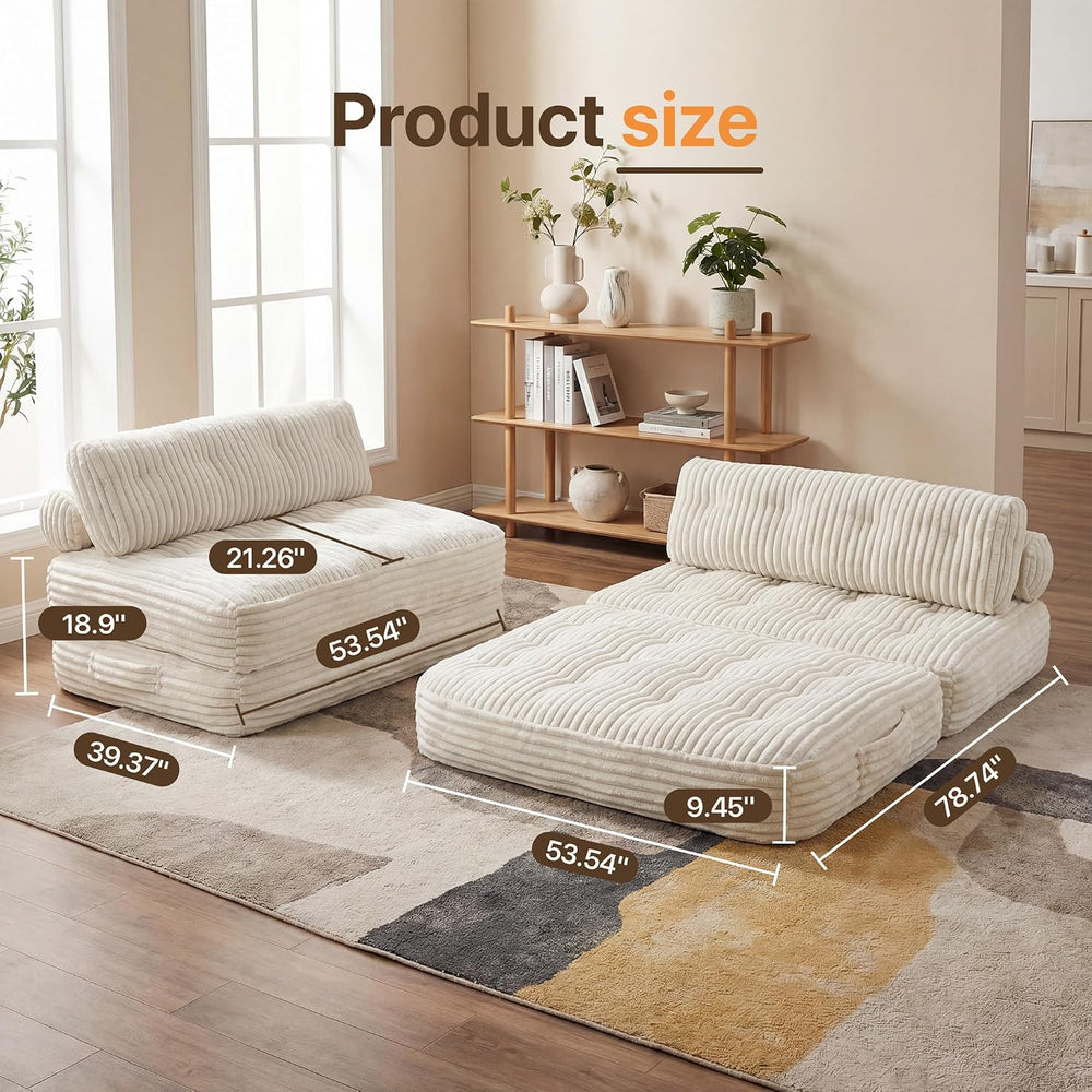 Claiks Boneless Chair Folding Sofa Bed, Sleeper Chair, Beige, Double