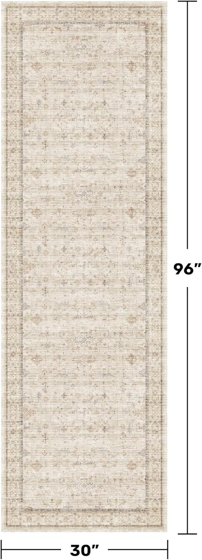 Long Ivory Farmhouse Hallway 2'6''x8' Runner Rug, Washable Non Slip Runner - Image 2