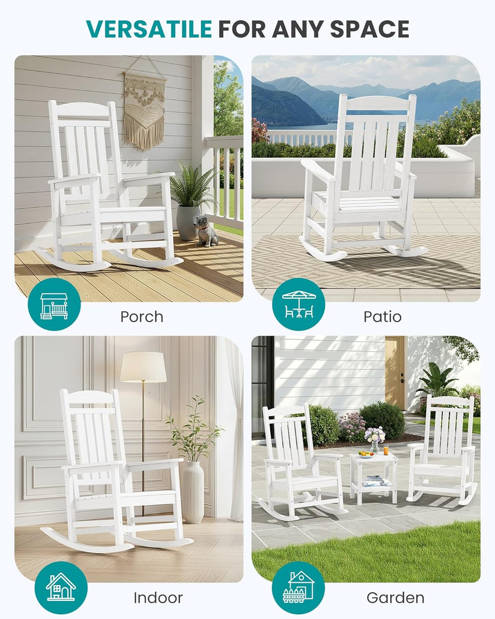 SERWALL Oversized Outdoor Rocking Chairs Set of 2, Oversized HDPE Porch Rocke...