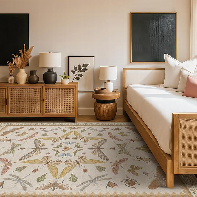 Hazo Haus Washable Neutral Area Rug Living Room, 5x8 Washable Rugs - Image 3