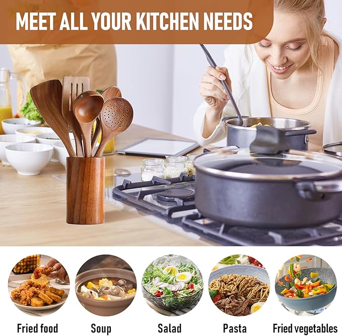 6 PCS Wooden Cooking Utensils Set, Wooden Spoons - Image 4