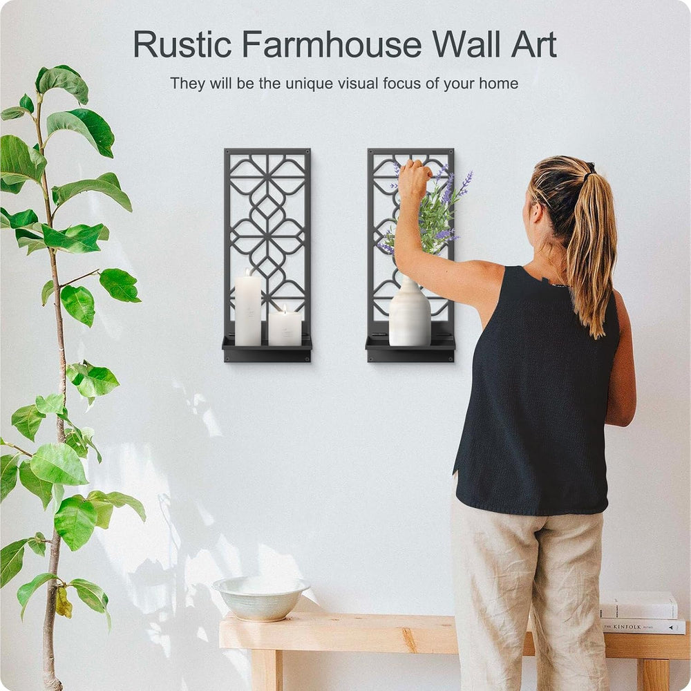 Wall Candle Holder Set of 2, Black Metal Wall Art