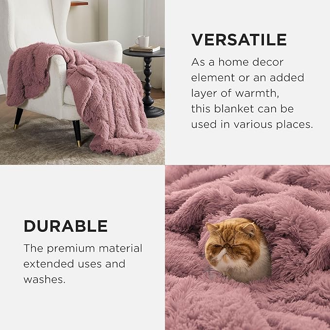 Bedsure GentleSoft Fuzzy Sherpa Faux Fur Twin Blanket Dusty Pink Cozy Gifts - Image 4