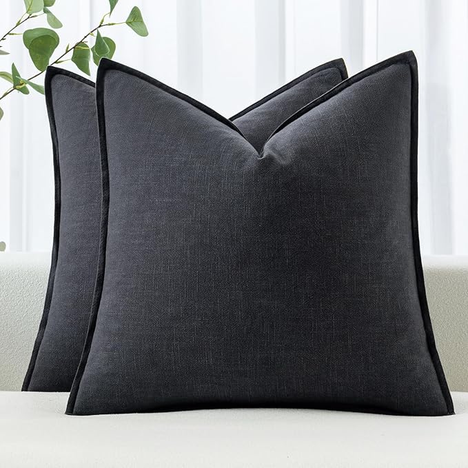 MIULEE Decorative Linen Pillow Covers 18x18 Inch Dark Gray ​Boho Farmhouse​ by MIULEE