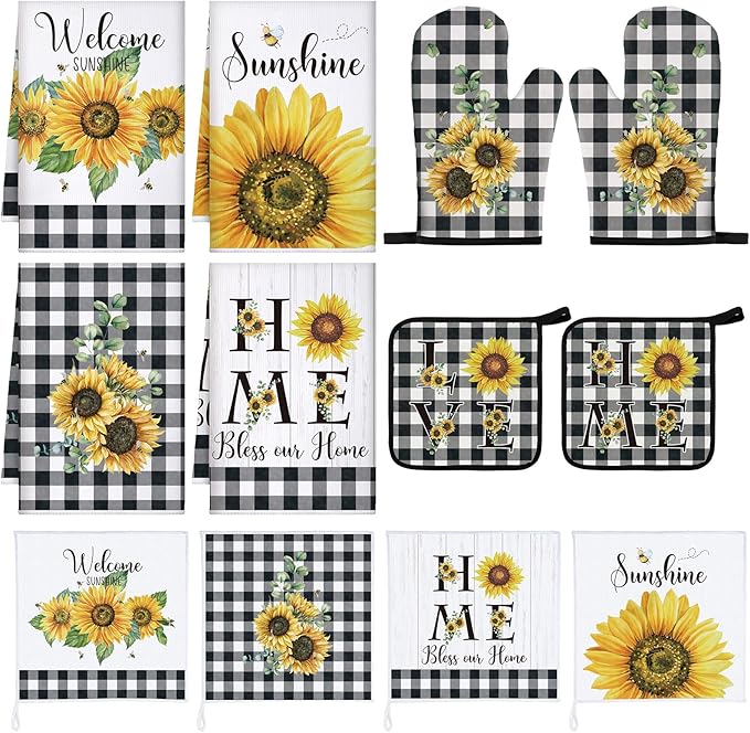 Bencailor 12 Pcs Farmhouse Sunflower Kitchen Decor and Accessories Sets 4 Black by Bencailor