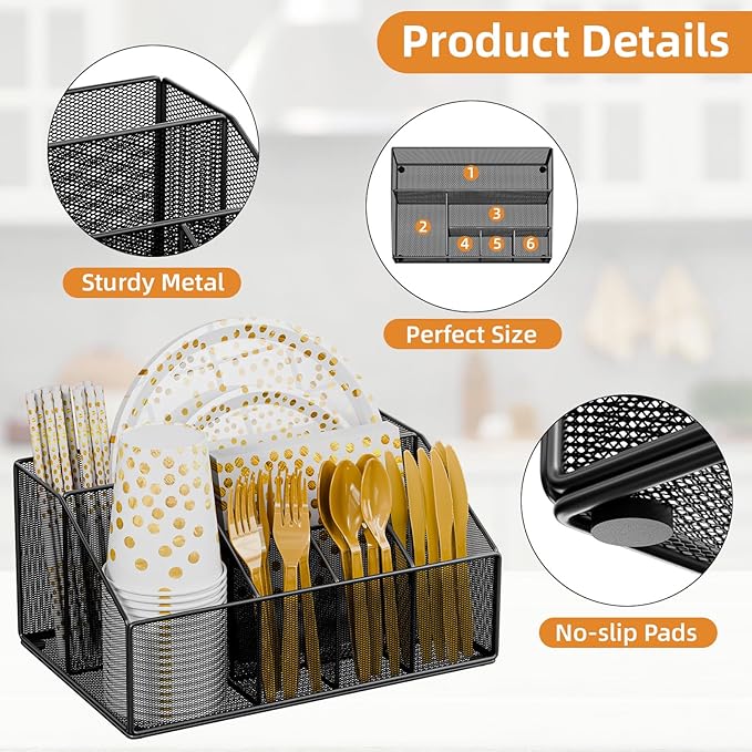Metal Paper Plate Holder Dispenser, Disposable Paper Plate Utensils Holder - Image 7