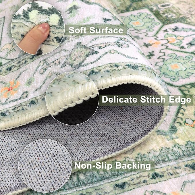 Yamaziot Washable Area Rug, 2x3 Small Entryway Rug Non-Slip Boho Vintage Rug - Image 3