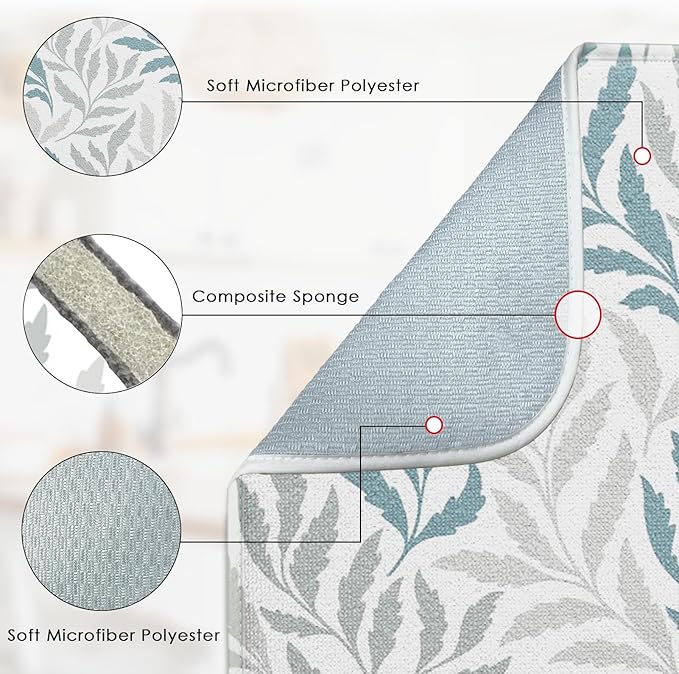 Sanwarm Absorbent Dish Drying Mat, Simple Silhouettes Leaves Microfiber Pad - Image 3