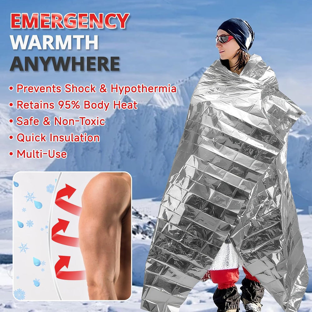 SecuCaptain Survival Emergency Thermal Blankets: 100 Pack Extra Large 84” x63...