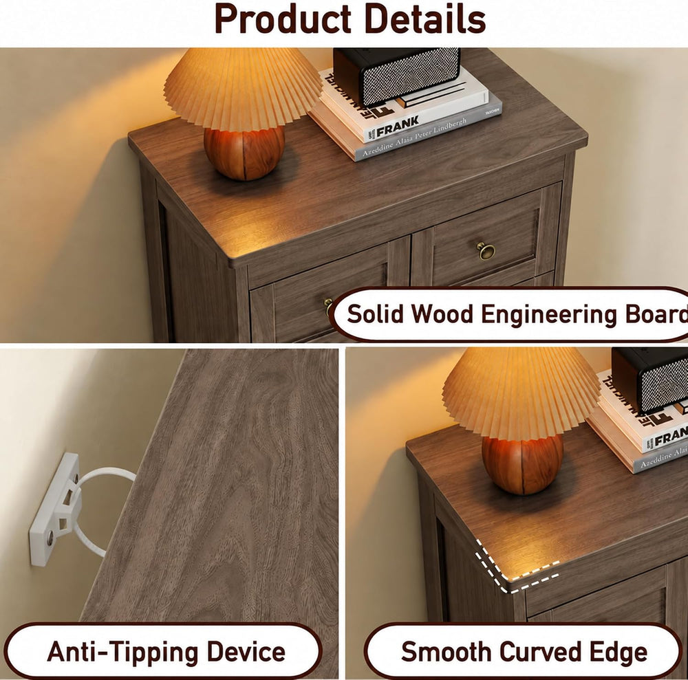 wanan Tall 6 Drawer Dresser for Bedroom, Gray Walnut Modern 43.3'' Ta...