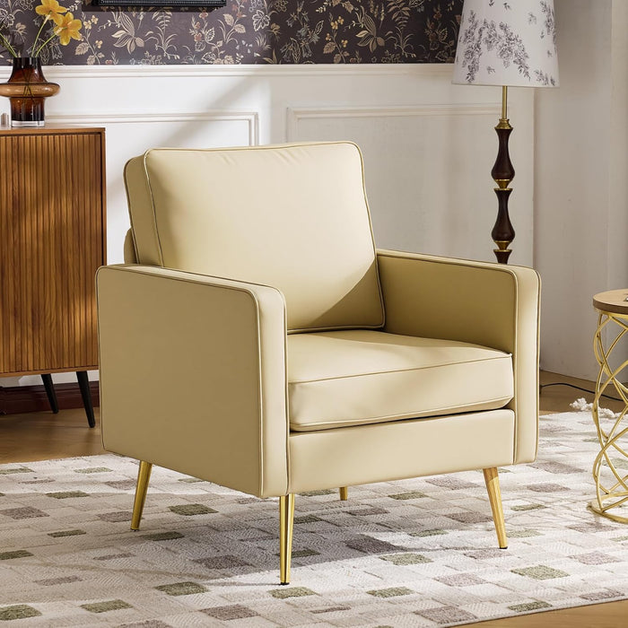 VINGLI Faux Leather Accent Chair with Gold Leg for Living Room, Small Space
