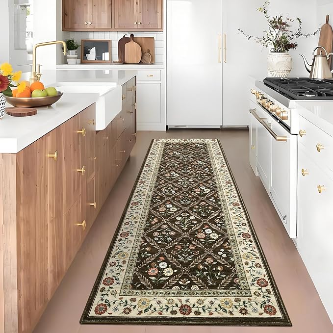 Washable Kitchen Runner 2x6 Non-Slip Floral Carpet Runner by GarveeHome