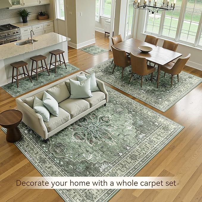 Area Rugs 5'x8' Washable Non-Slip, Floral Vintage Distress Print Pattern - Image 8