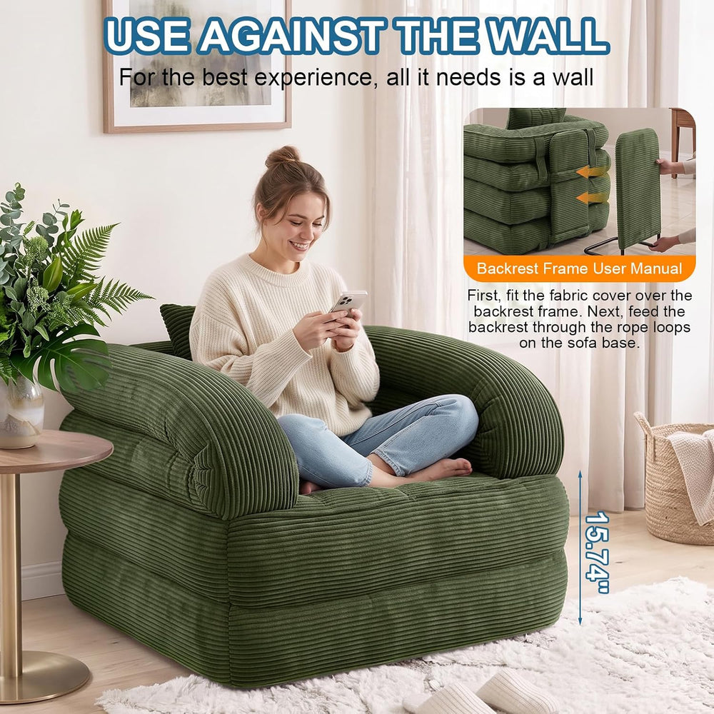 Folding Sofa Bed, 3-in-1 Convertible Sleeper Chair Bed with Pillow