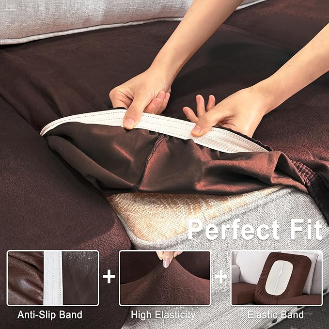 Leather Look Couch Cushion Covers Sofa Seat Slipcovers Sets Couches Furniture - Image 5