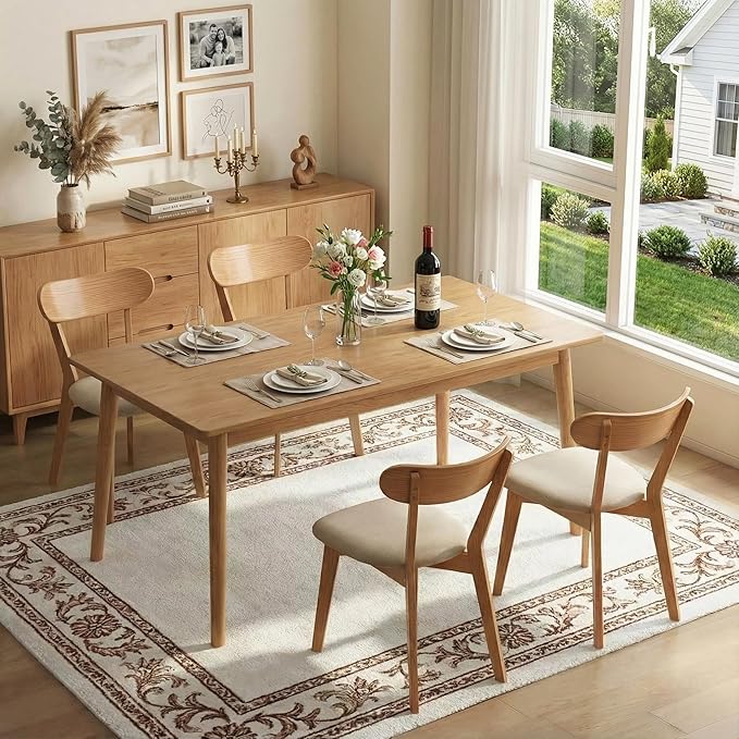 100% Solid Wood Dining Chairs,Mid Century Modern Dining Chairs with Upholster...