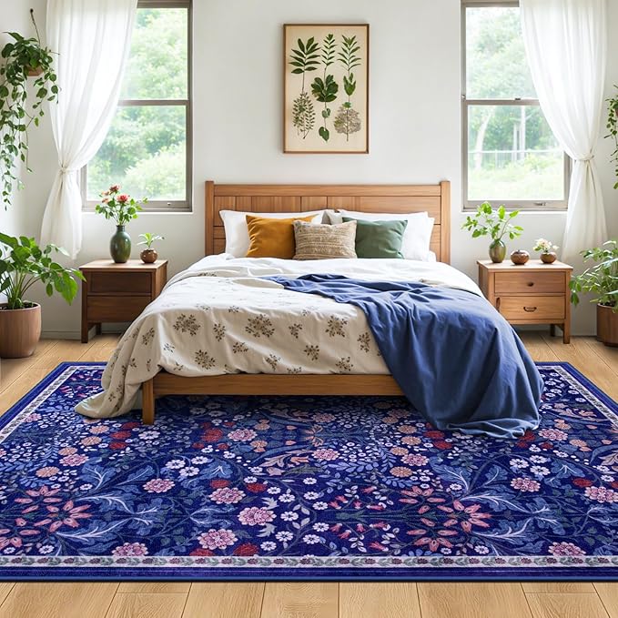 Area Rug Living Room Rugs: Floral 4x6 Washable Rug Vintage Soft Boho Non-Slip - Image 3