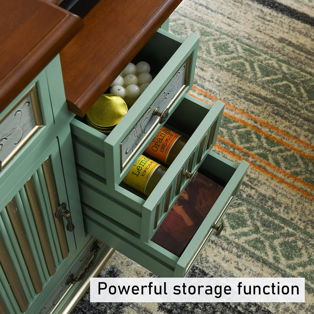 Vintage Accent Chest with 5-Drawers and Door Carved Wood Storage Cabinet Mode...
