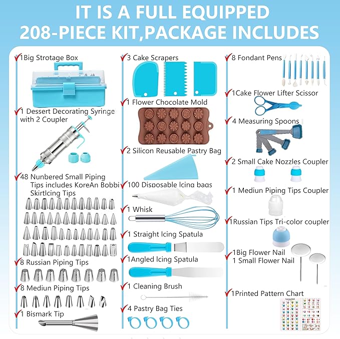 Gawren-H&E 208 PCS Cake Decorating Kit, Baking Supplies