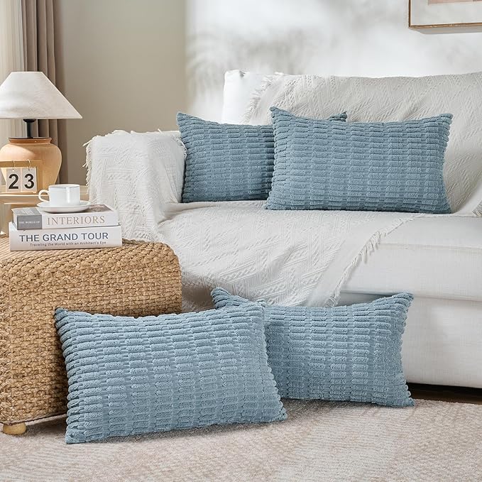 Fancy Homi 4 Packs Boho Light Blue Decorative Throw Pillow Covers 12x24 Inch by Fancy+Homi