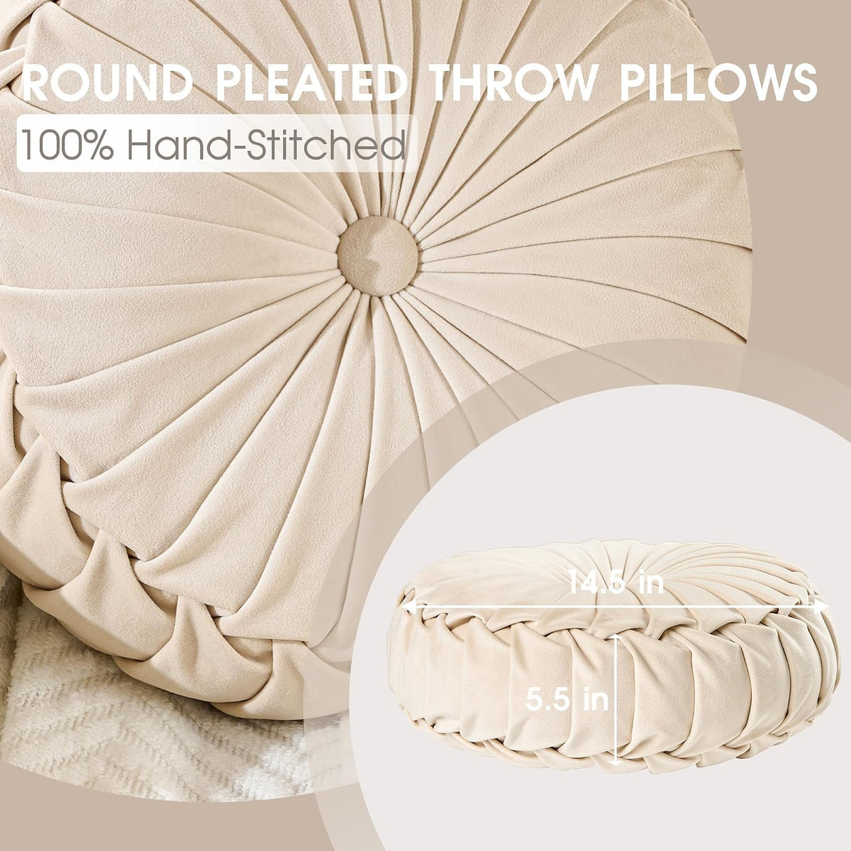 rose&risy round pleated velvet throw pillows, 2 pack shown in use