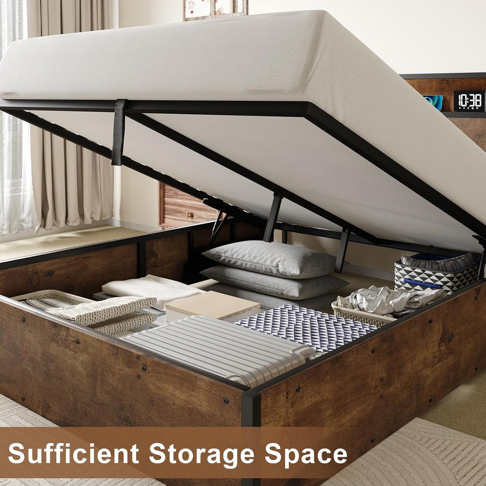 AMERLIFE Full Size Lift Up Storage Bed Frame with Charging Station