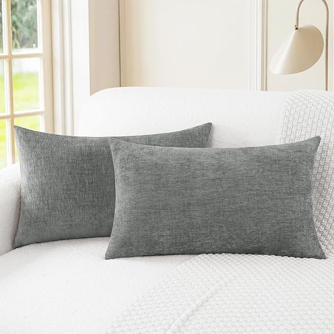 CaliTime Throw Pillow Covers Decorative 12 X 20 Inches Pack of 2 Cozy Chenille by CaliTime