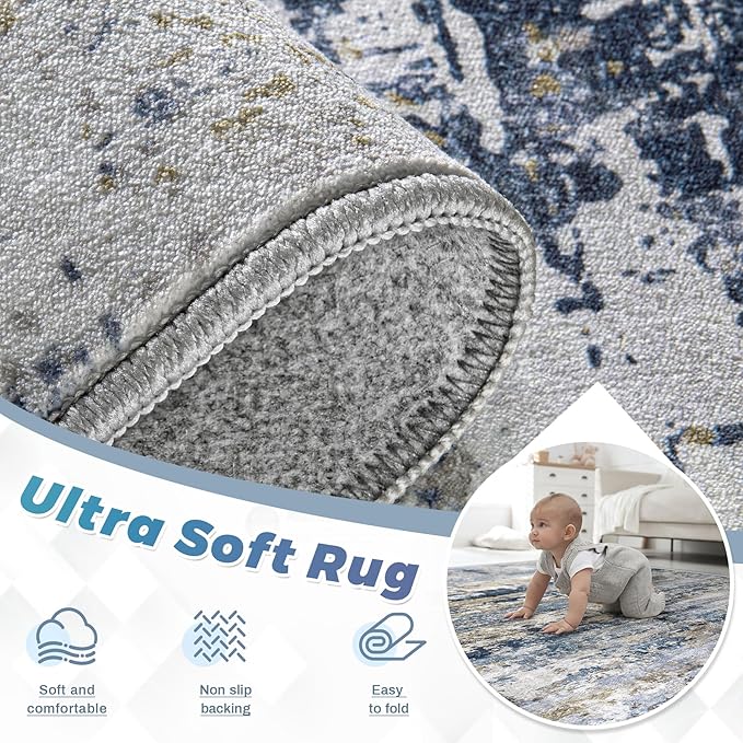 pmtsns Area Rugs 5x7 for Living Room: Washable Rug Modern Abstract Neutral Soft - Image 4