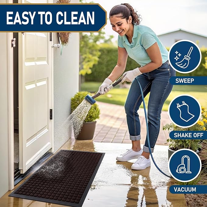 Smiry Front Door Mat Outside Entrance, Heavy Duty Natural Rubber Doormat - Image 5