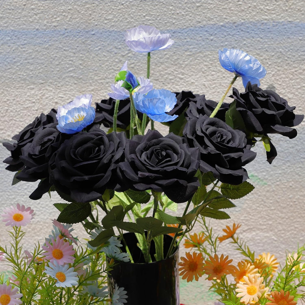 Black Roses Artificial Flowers, 50Pcs 4 Inch Large Fake Roses Bulk