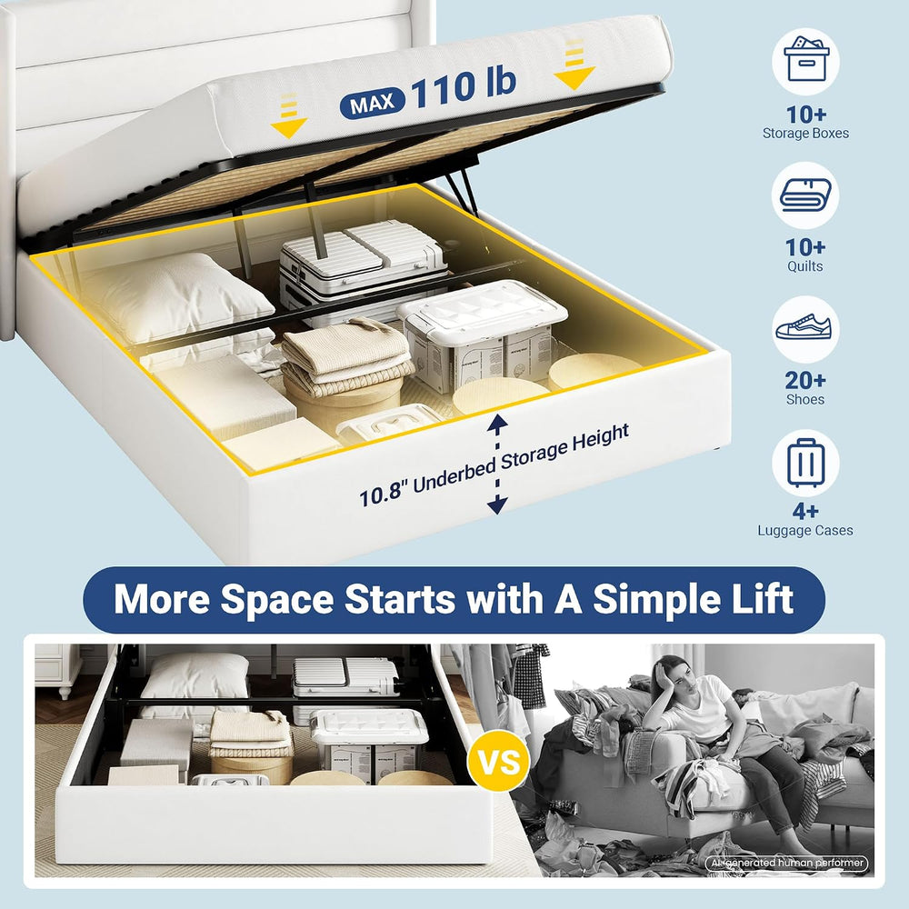 Allewie Full Size Lift Up Hydraulic Storage Bed Frame White