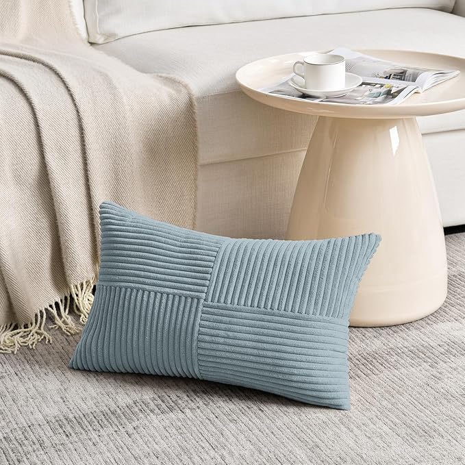 Fancy Homi Set of 2 Light Blue Long Lumbar Decorative Throw Pillow Covers 12x24 - Image 2