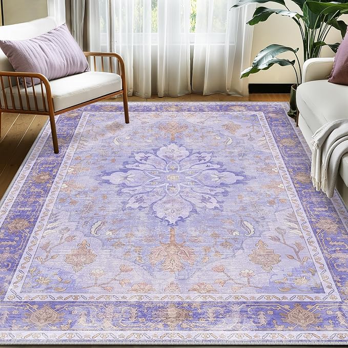 RELEANY Area Rugs 5'x7' Washable Non-Slip, Floral Vintage Distress Print - Image 2
