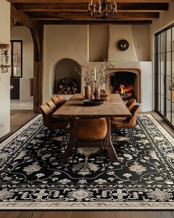 Area Rugs 6'x9' Washable Non-Slip, Floral Vintage Distress Print Pattern - Image 4