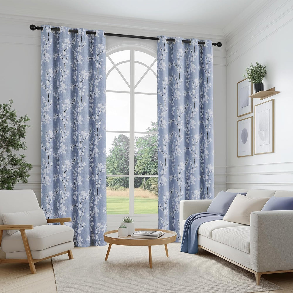 FMFUNCTEX Blue Blackout Floral Curtains for Bedroom, 63 Inches, 2 Panels