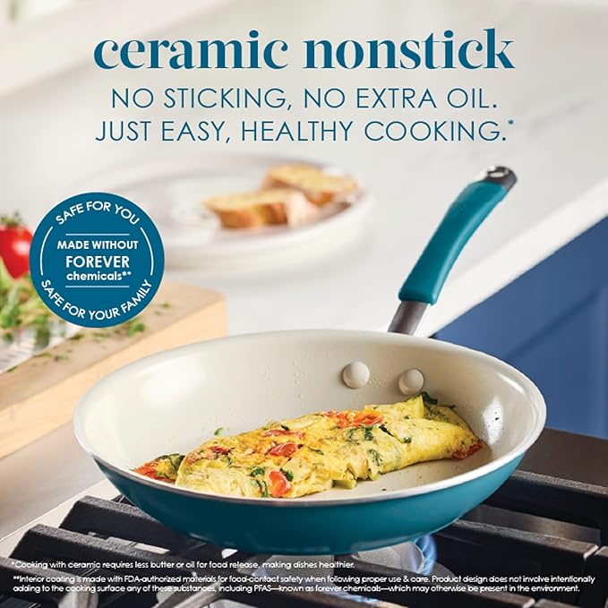 Rachael Ray Cucina Ceramic Nonstick Frying Pans/Skillet Set, Dishwasher Safe