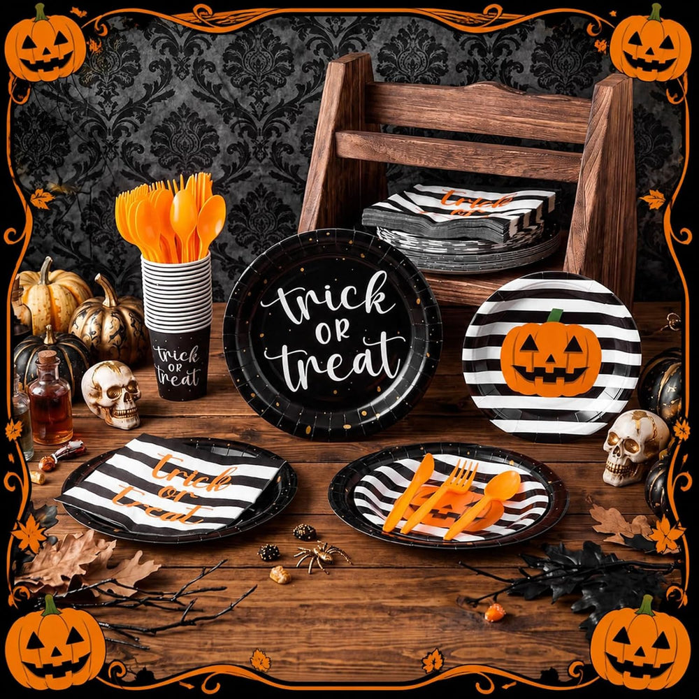 Honeydak 210 Pcs Halloween Trick or Treat Plates and Napkins for 30 Guests