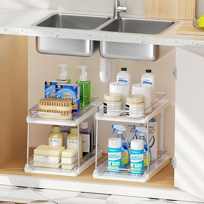 Delamu 2-Tier Bathroom Under Sink Organizers and Storage, Pull Out Cabinet - Image 8