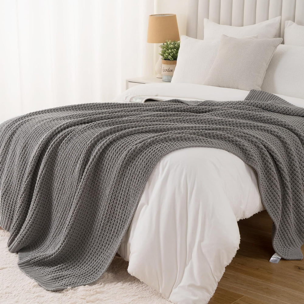 Grey Throw Blanket for Couch, Soft Knitted Chenille Throw Blanket 50"x60...