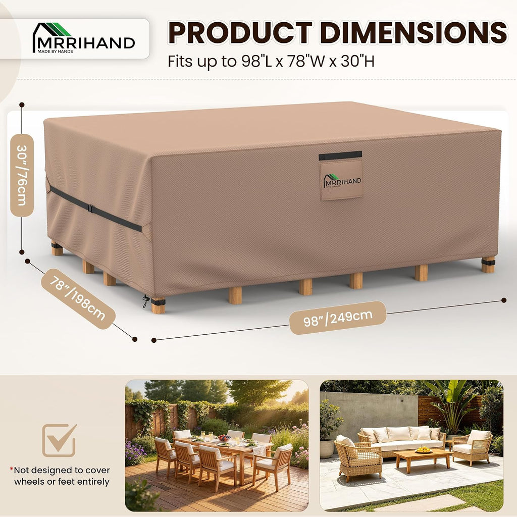 Mrrihand Outdoor Patio Furniture Covers Waterproof 98"Lx78"W x30"H 600D | All Weather Protection Against Rain, Dust & UV Rays; Fits Dining Table & Chair or Sectional Set, Heavy-duty for Patio & Deck