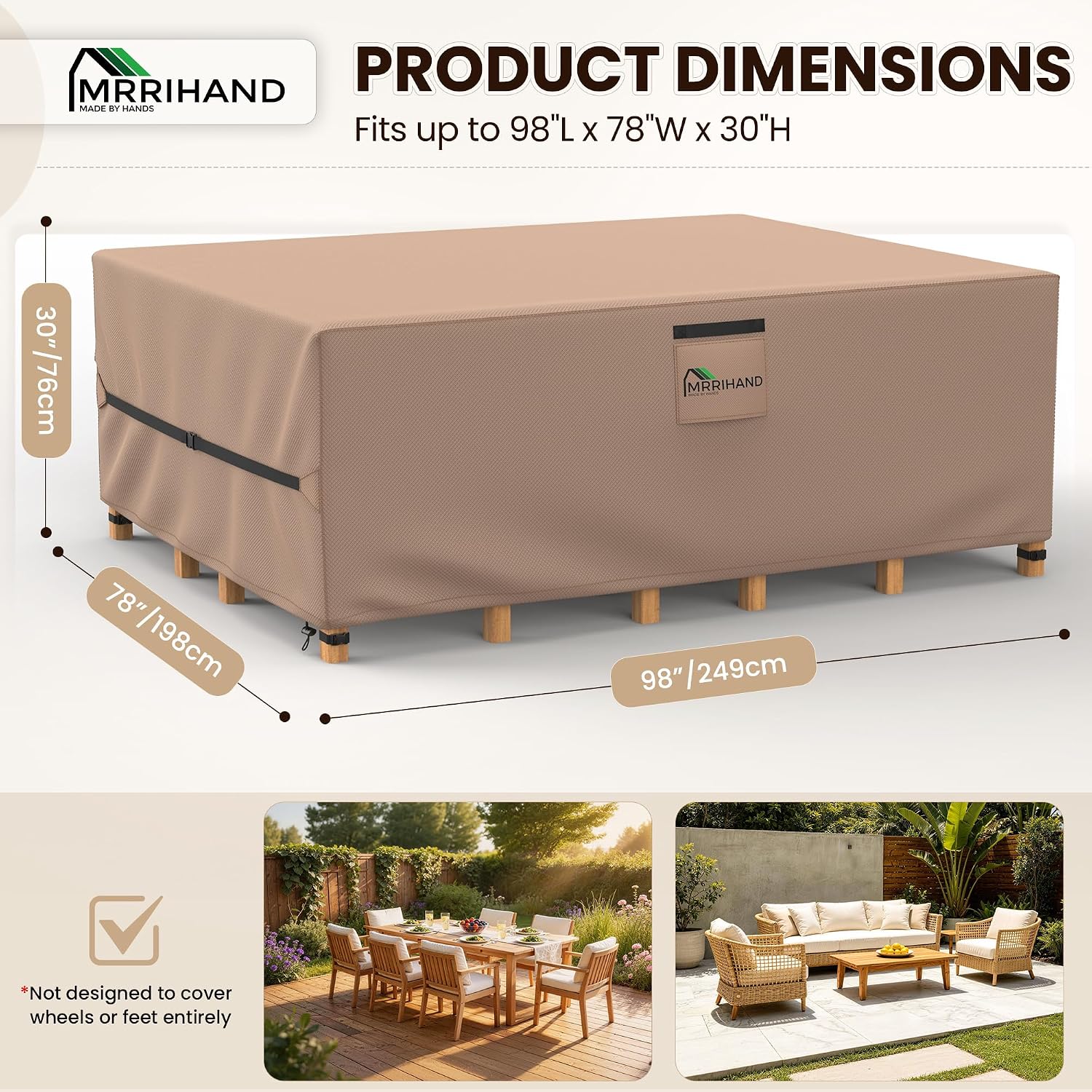Mrrihand Outdoor Patio Furniture Covers Waterproof 98"Lx78"W x30"H 600D | All Weather Protection Against Rain, Dust & UV Rays; Fits Dining Table & Chair or Sectional Set, Heavy-duty for Patio & Deck