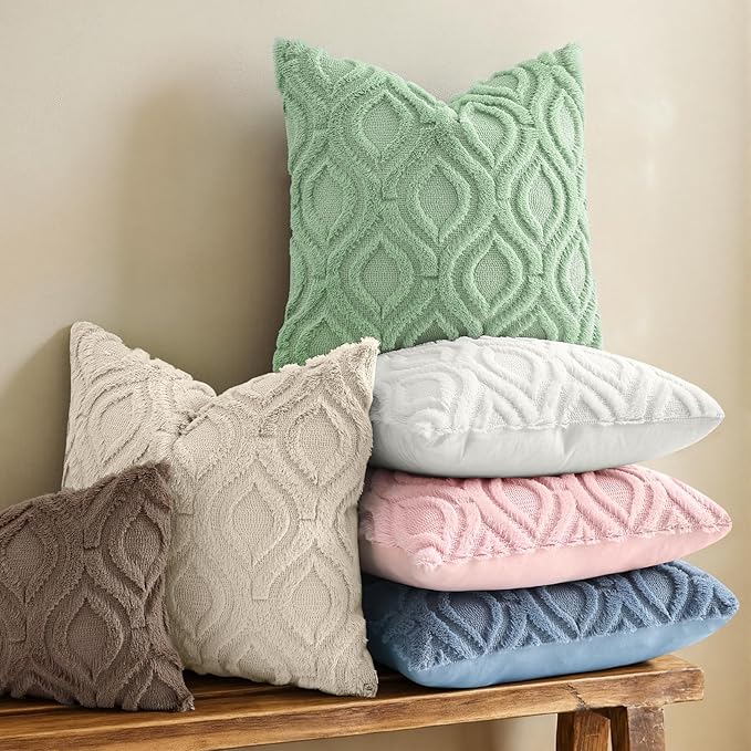 decorUhome Throw Pillow Covers 20x20 Inch Set of 2, Soft Plush Faux Wool Sage - Image 2