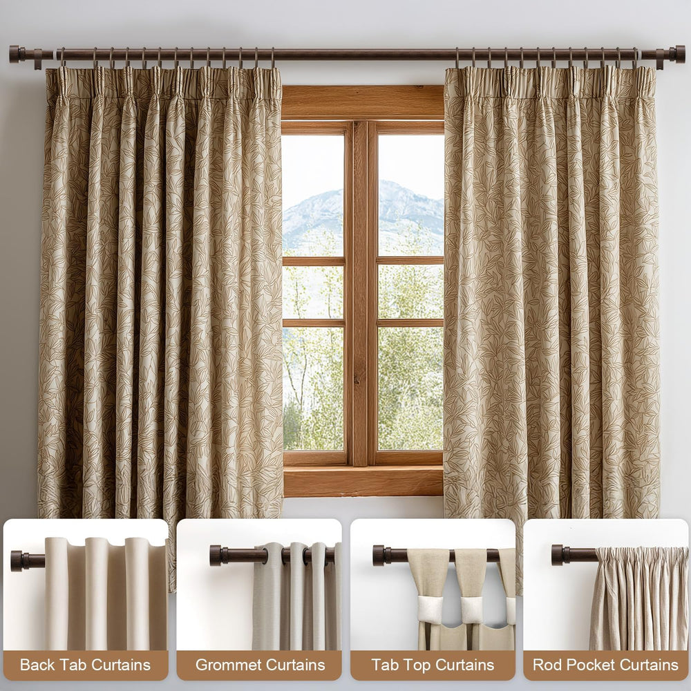 Deep Walnut Wood Curtain Rods for Windows 66 to 120 1" Diameter Heavy Du...
