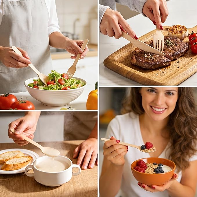 Disposable Wooden Utensils Set, Compostable Utensils, Disposable Cutlery - Image 5