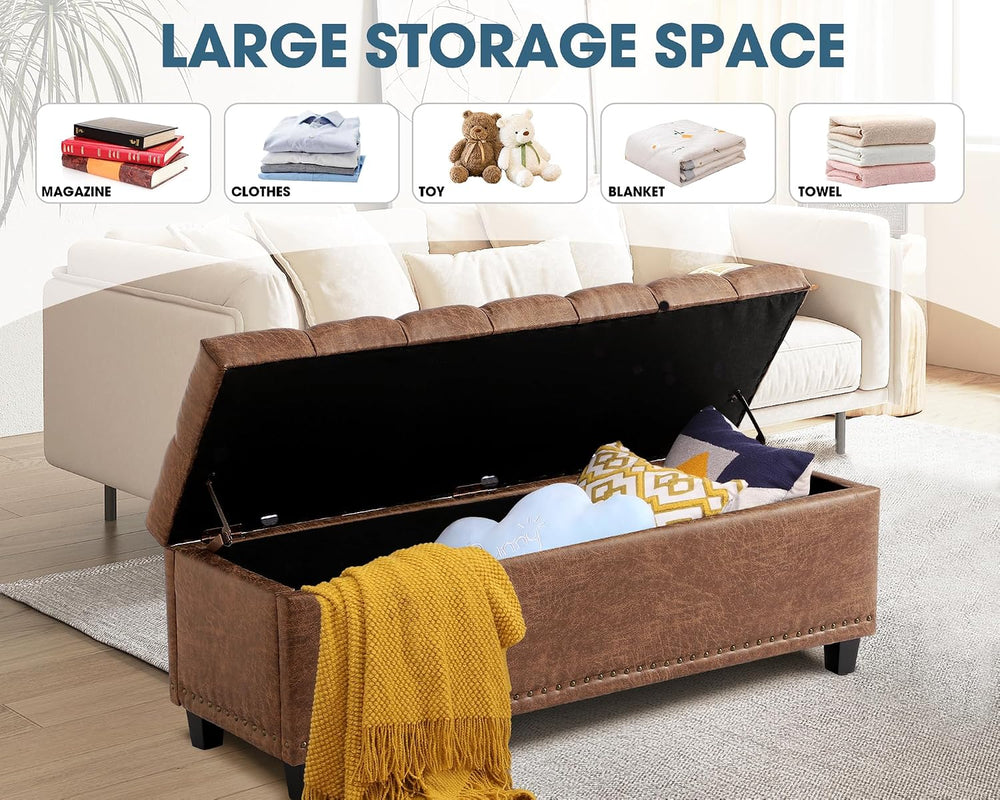 Grepatio Storage Ottoman Bench for Bedroom - 51" Tufted End of Bed Stora...