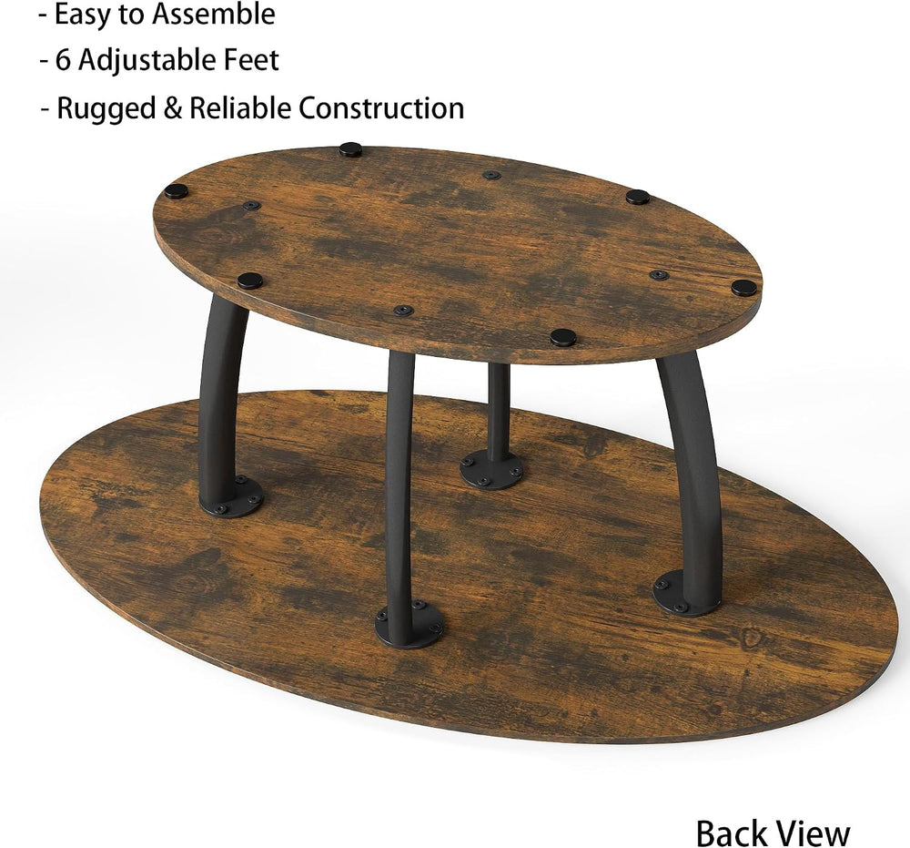 Manora Rustic Small Oval Coffee Table for Living Room, Narrow Wood Center Tab...