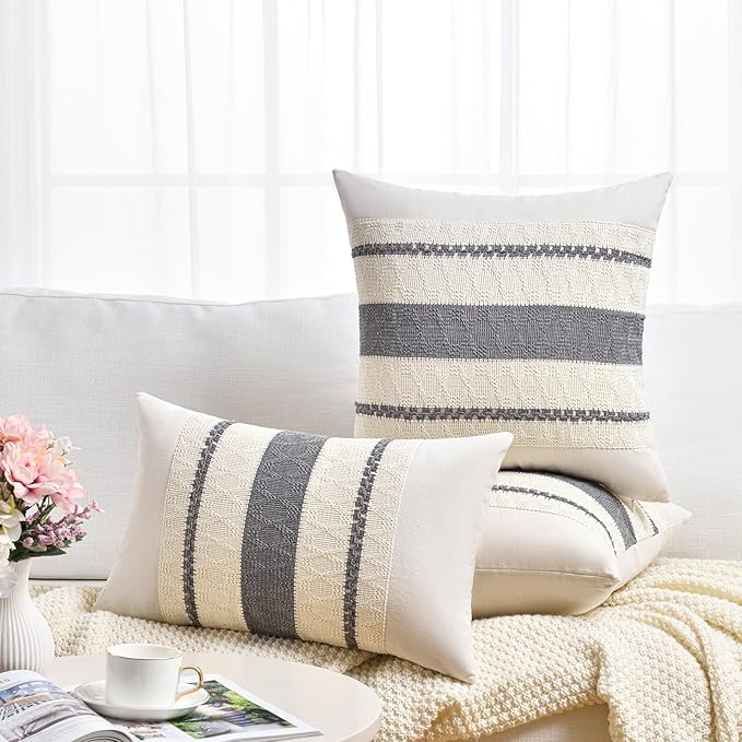 Fancy Homi Set of 1 Neutral Grey Farmhouse Long Lumbar Decorative Throw Pillow - Image 6